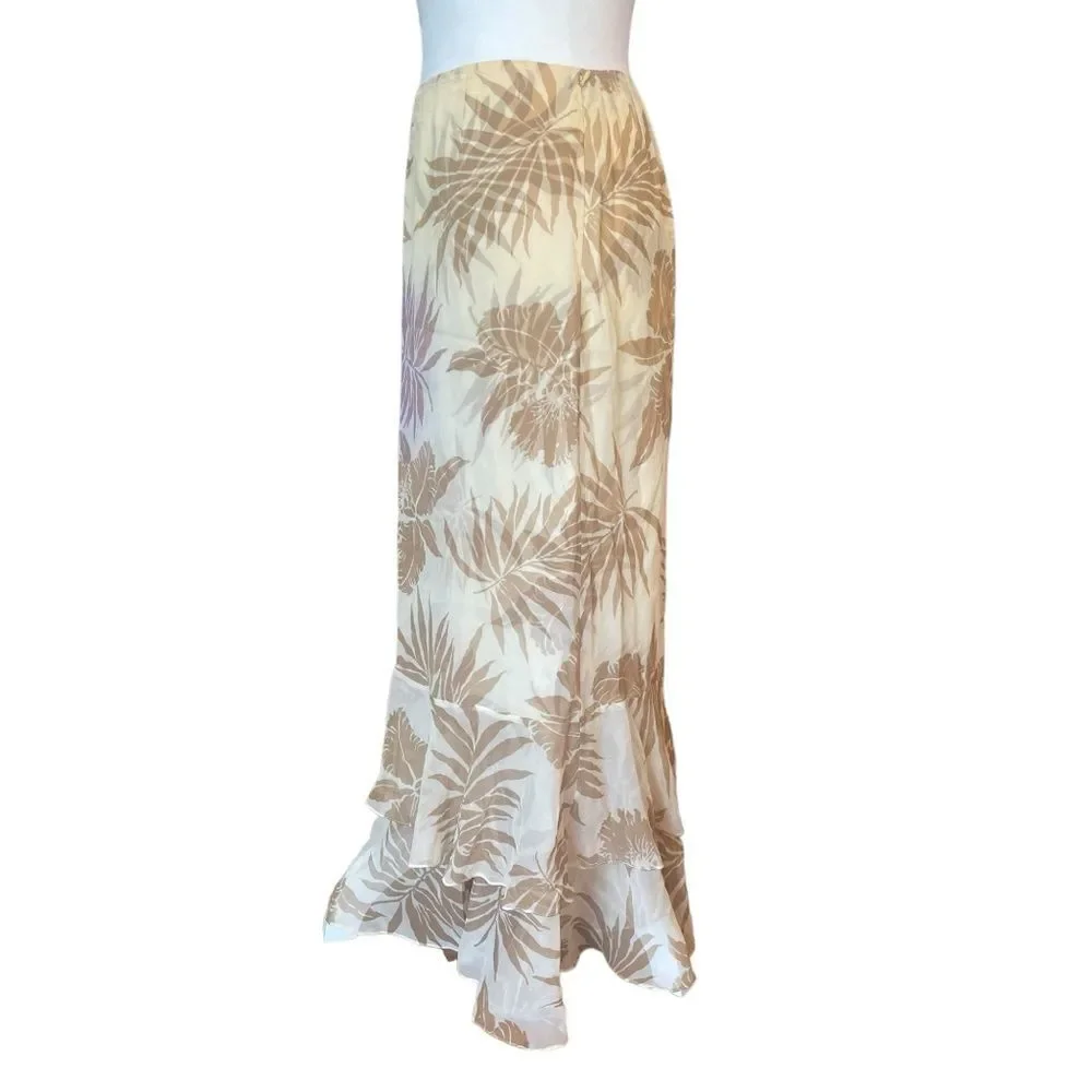 Dana Buchman Silk Maxi Skirt Tiered Layered Ruffled Tropical Print Size 2